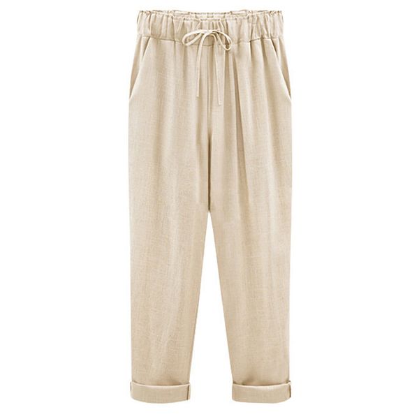 

womens spring/summer harem pants cotton linen solid elastic waist candy colors trousers soft pant with pockets, Black;white