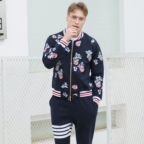

2020 fashion tb brand sweatershirts men jacket flower embroidery hip hop clothing baseball uniform casual sportswear coat, Black