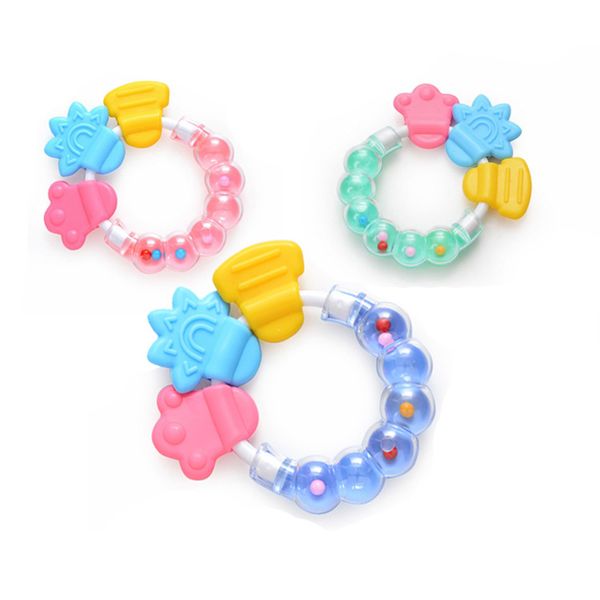 

silicone baby teethers teething toys for newborn with beads 0-12 months chewing ring toy nursing care accessories cartoon craft