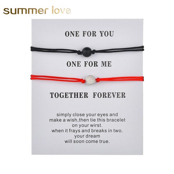 

new 2pcs/set matte lava stone natural stone bead bracelet red string braiding couple bracelets for men women with wish card jewelry gift, Black