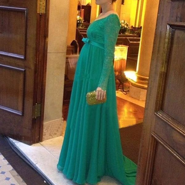 

pregnant women bow sash green women evening party gown prom dresses formal gown 2020 new elegant long sleeve evening dress, Black;red