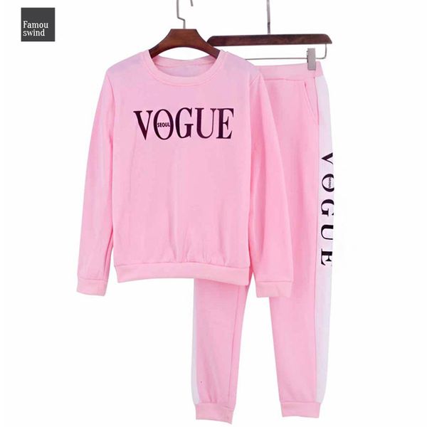 

длинные рукава спортивная экипировка женщин 2 шт набор vogue letter printed блуза брюки костюм из двух частей брюки двухкусочный tracksuit, White