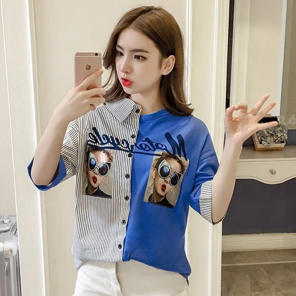 

summer women new loose blouse fashion moir girl print letter shirts female blouses short sleeve chic blusas, White