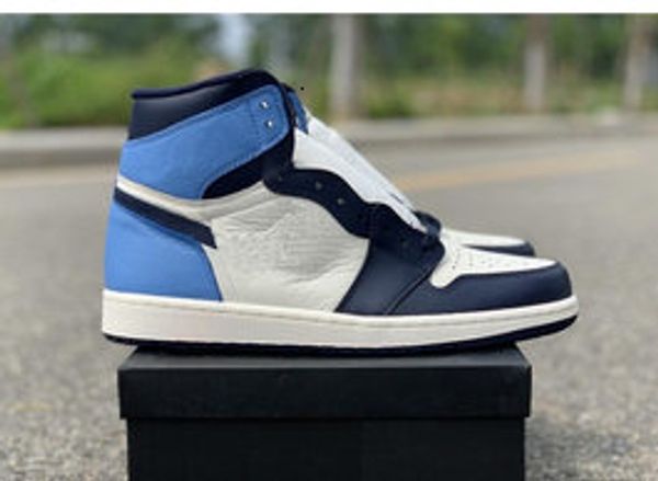

1 og high unc leather obsidian basketball shoes university blue retre sail sports shoes size 7-12 ing