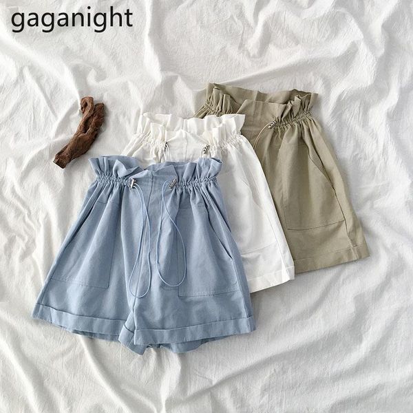 

gaganight повседневная женская мода короткие эластичные высокая талия твердые широкие ноги лето шнурок плюс размер леди брюки студенты, White;black