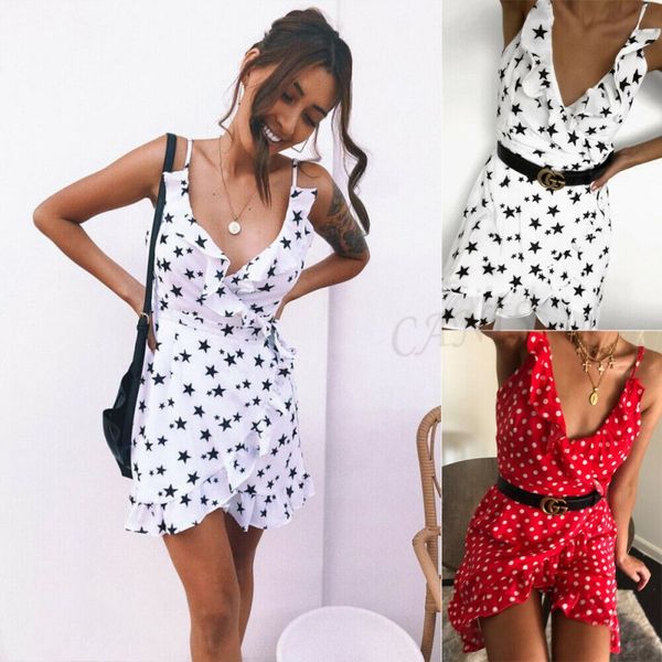 

sweet women boho dress floral print beach evening party ruffle sundress summer women girl sleeveless v neck mini dress, Black;gray