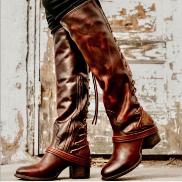 

ainer cat 2018 autumn winter long boots new style women flat low heel over the boots female lace up thigh high, Black