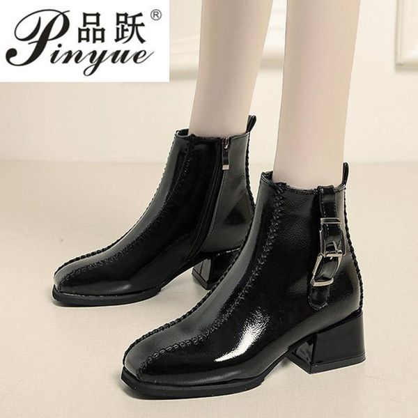 

2019 new women zip autumn ankle boots ladies classic comfort thick middle heels female fashion black boots