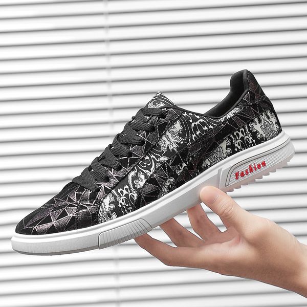 

man shoes autumn and winter genuine leather lace-up black white fashion flat casual sneakers shoes simple flats