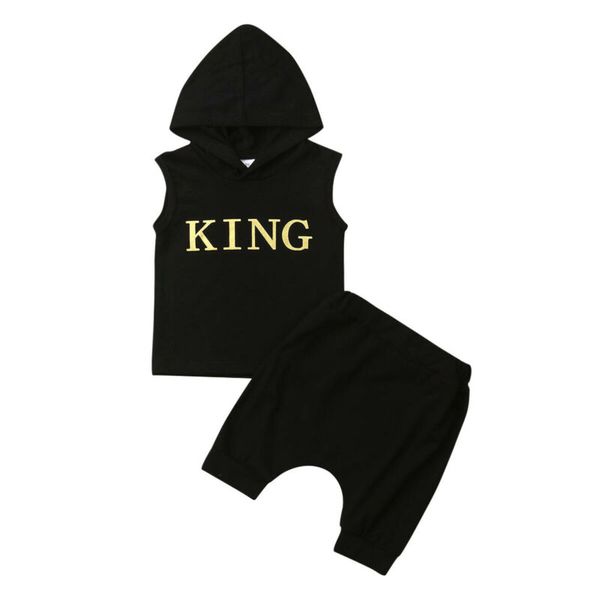 

0-3y little king toddler kids boy clothing set sleeveless hooded vest harem shorts pant 2pcs outfits summer clothes, White