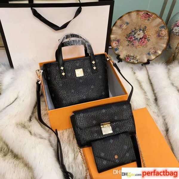 

discount 3pcs handbag chain bag wallet, m woman fashion print mobile shopping bag