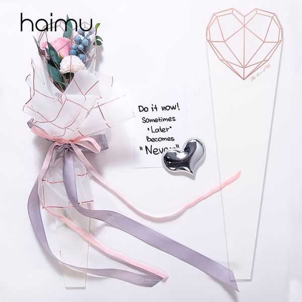 

20pcs diamond heart-shaped bag for packaging single flower bouquet box valentine's day flotist decotration bags