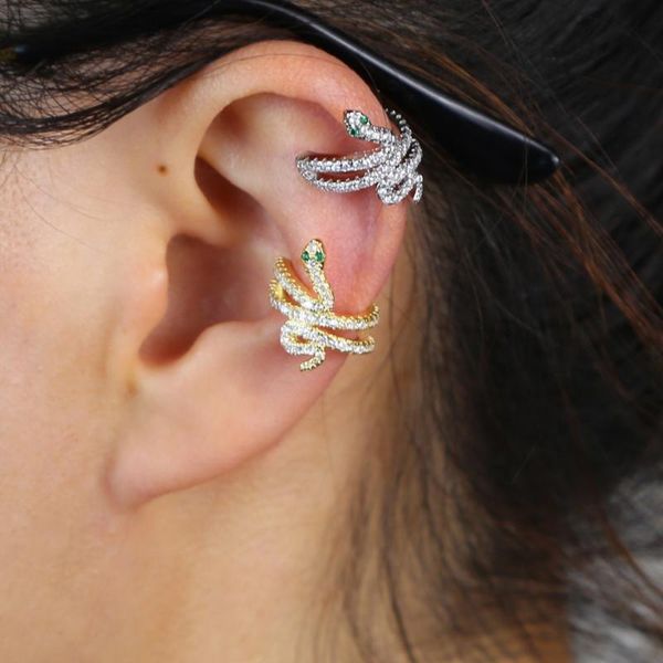 

1pcs delicate bohemia punk snake shape ear cuff earrings for women men full mini cz curve clip cartilage no piercing ear jewelry, Silver