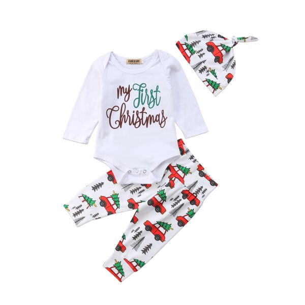 

3pcs newborn infant baby boy girl xmas christmas clothes bodysuit pants 0-2y childrern long sleeve autumn spring letter cotton, Pink;blue