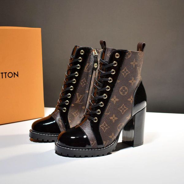

k2020 new classic printed high heels trend leather round head casual shoes fashion motorcycle martin boots size 35-41