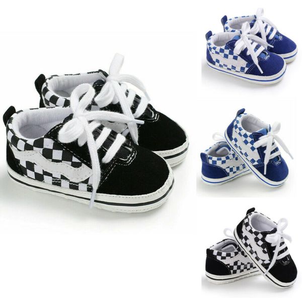 

2020 fashion trend newborn baby boy girl crib shoes canvas soft sole pram anti-slip sneaker summer new casual lace up footwear, Black