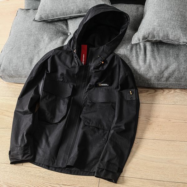 

2019 autumn streetwear pocket jacket men japanese casual hoodies coats male baggy outdoor cargo big size men cc50jk, Black;brown