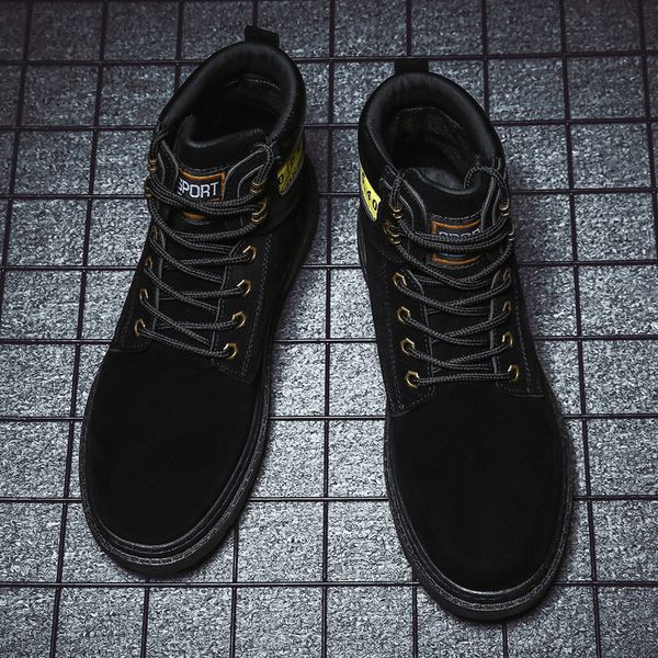 

2019 fashion men's boots winter warm shoes leather work boots cowboy retro style men's brown casual snow waterproof, Black