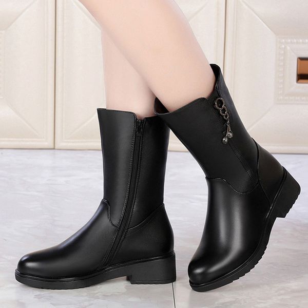 

new fashion women's boots shoes thick high heel retro concise and warm velvet tide leather mother's boots female, Black