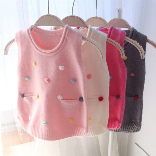 

cute baby girl clothes 0-4t toddler vest spring waistcoats pullover knit girls cute handmade color point with pocket, Blue