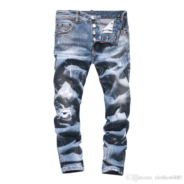 

2020 нового mens designer jeans 2020 мужчину ripped denim tearing джинсы хлопок мода мужских тощих джинсы мотоцикл мужских бегунов, Blue