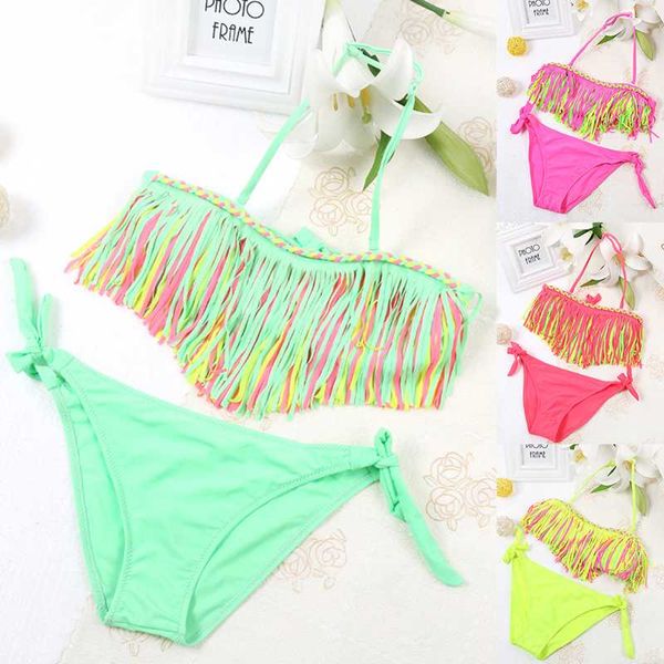 

fashion baby girl swimsuit kids tassel girl bikini set fringe two piece children swimwear bathing suit child swim wear 2020