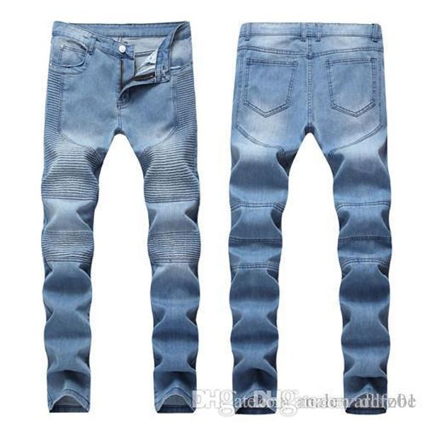 

new fashion designer mens jeans skinny pants casual jeans men distressed ripped slim denim hip hop pants, Blue