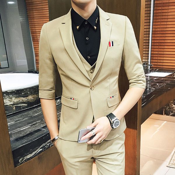

men's business slim groomsman seven-point sleeve suit three-piece suit traje hombre 2019, White;black