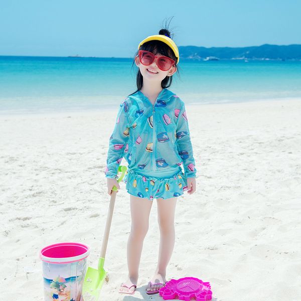 

children swimwear 4pcs four pieces suit uv prodection girls swimwear shirt+bikini set+hat children swimsuit girls bathing suit