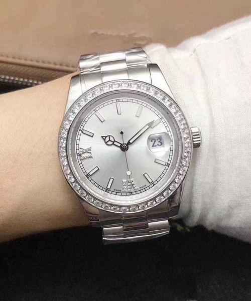 

luxury mens automatic watches round sliver diamond ring wristwatch with roman numeral hour male designer luxury watches iced out watch date, Slivery;brown