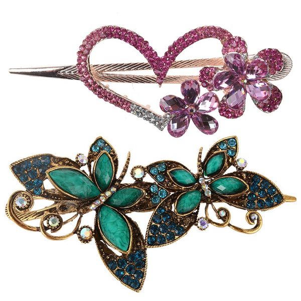 

2 pcs hair clips lovely vintage jewelry crystal hairpins hair stick for beauty tools, blue & pink, Golden;white