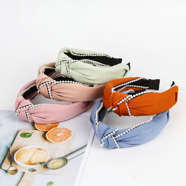 

satin pearl cross headband hairbands for lady flower hair band pearl head bands purple new hair style for girls jwkhb, Black;brown