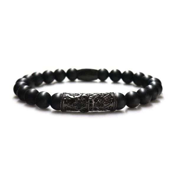 

cool black onyx ges beaded men elastic bracelet charms black beads macrame armband bracelet men christmas friendship family gift, Golden;silver
