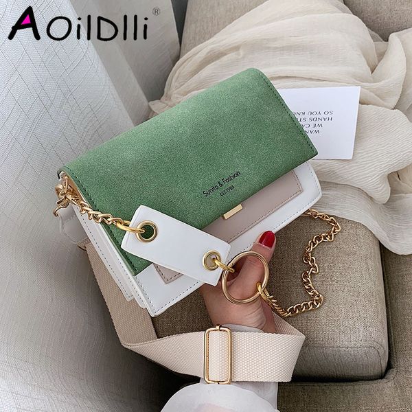 

scrub leather contrast color crossbody bags for women 2020 chain messenger shoulder bag ladies purses and handbags cross body