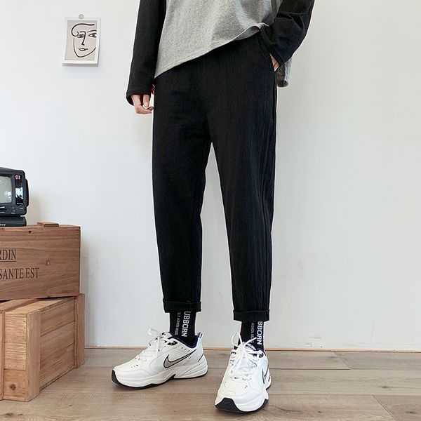 

summer thin korean slim casual pants fashionable leggings versatile student ankle-length pants fashionable brand ins men, White;black
