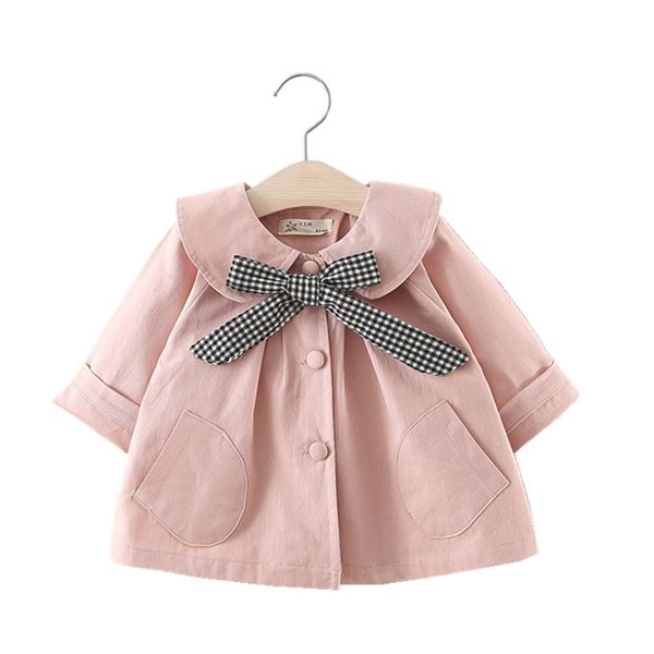 

novelty newborn windbreaker baby coat plaid bow tie baby girl outerwear khaki pink color jaqueta infantil cotton infant jackets, Blue;gray