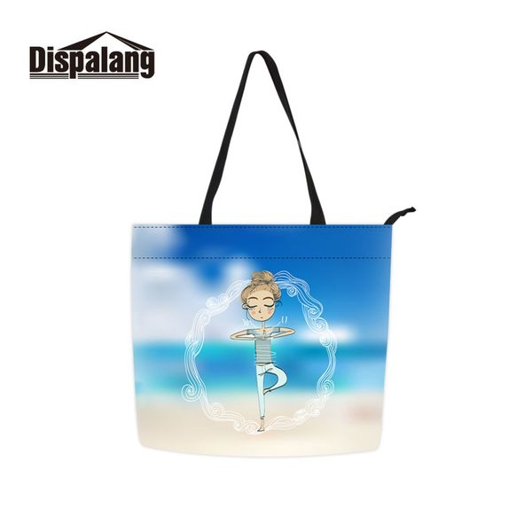 

dispalang cartoon yoga logo woven shopping bag for girl chinese factory long handle casual lager capacity tote college student