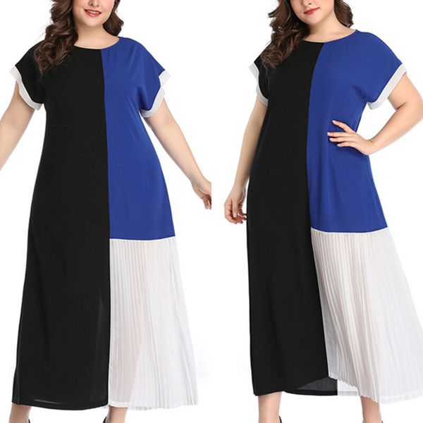

women short sleeve ladies maxi dress summer casual loose holiday plus size dress, Black;gray