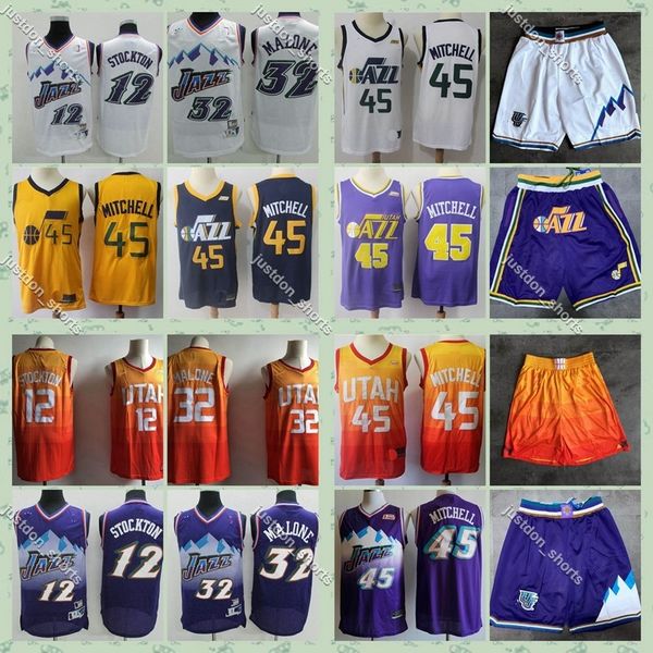 

utahjazzdonovan mitchell basketball jerseys vintage john stockton 12 karl malonenba 32 pete maravich 7 shirts 2019, Black;red