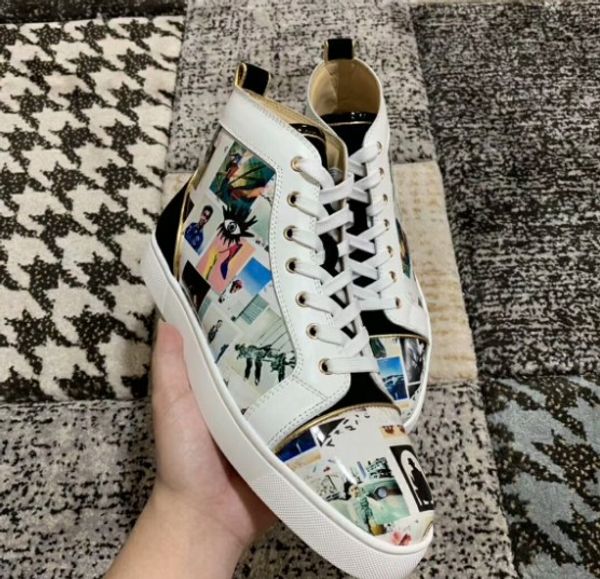 

2020 with box and dustbag genuine leather high casual shoes christiens designer brand red bottom sneakers mens shoes 36-46, Black