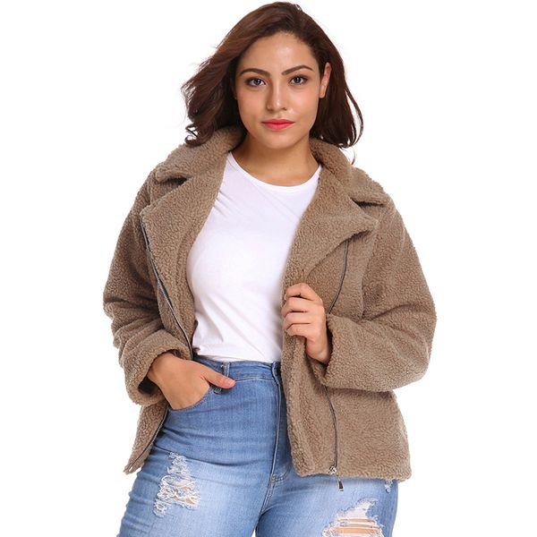 

solid color elegant faux fur coat women 2019 autumn winter warm soft zipper fur jacket female plush overcoat pocket outwear, Black