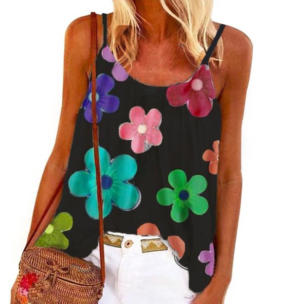 

women's tanks & camis plus size leisure shirt 2021 summer tank sleeveless loose boho flower print strap tees clothing fashion cute shhi, White