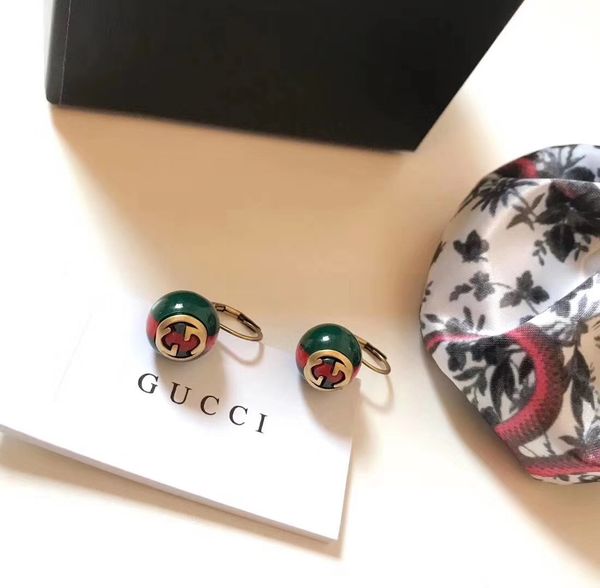 

earrings stud 18k gold plated fashion jewelry brass materia hook earrings with round bead red and green with logo for women, Golden