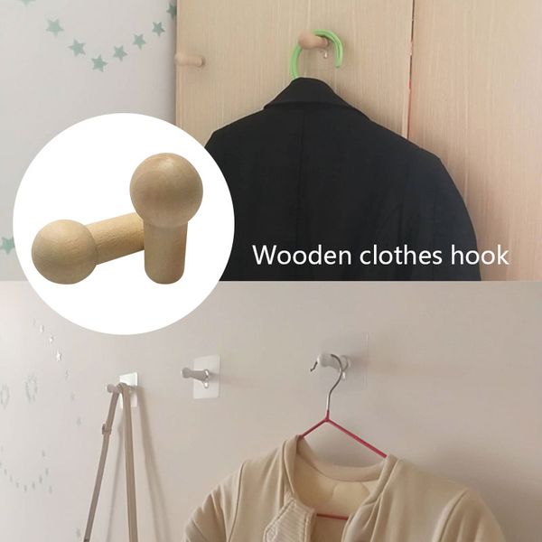 

durable portable bathroom wooden clothes home decor shelf traceless clothes hook practical 2pcs strong adhesive closet