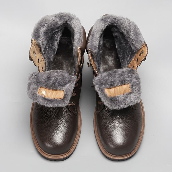 

35~48 winter boots for men super warm genuine natural leather handmade snow boots men #bg1570, Black
