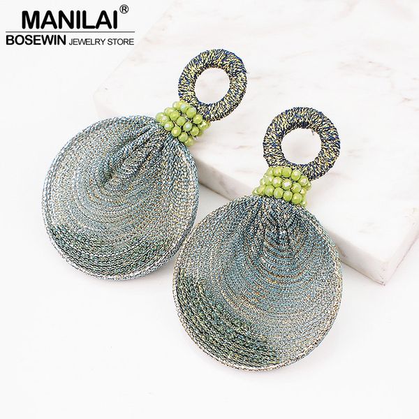 

manilai bohemia resin beads drop dangle earrings women circular silk ribbon elegant statement earrings party jewelry 5 colors, Silver