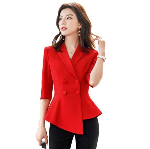 

woman summer office skirt suit women 2 pieces sets half sleeve double breasted blazer + mini skirt casual lady skirts suits, White;black