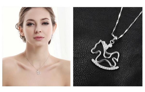 

wholesale-5 sterling silver (without chain) new fashion women pendant necklaces crystal zircon animal carousel pony children gifts
