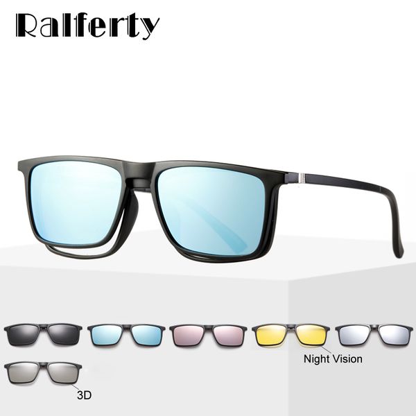 

ralferty 6 in 1 magnet sunglasses men polarized clip on glasses women square prescription optic frames 3d yellow oculos a2249 mx200619, White;black