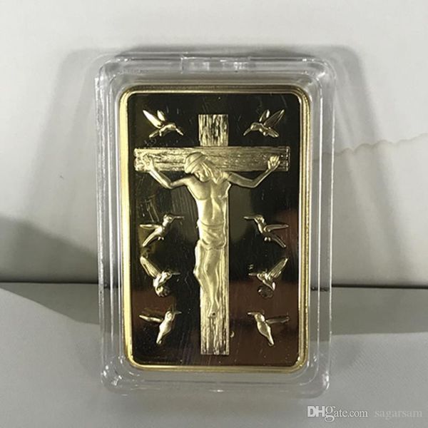 

5 pcs the ten commandents coin religious jesus on cross gold plated ingot badge 50 mm x 28 mm home decoration collectible souvenir coin